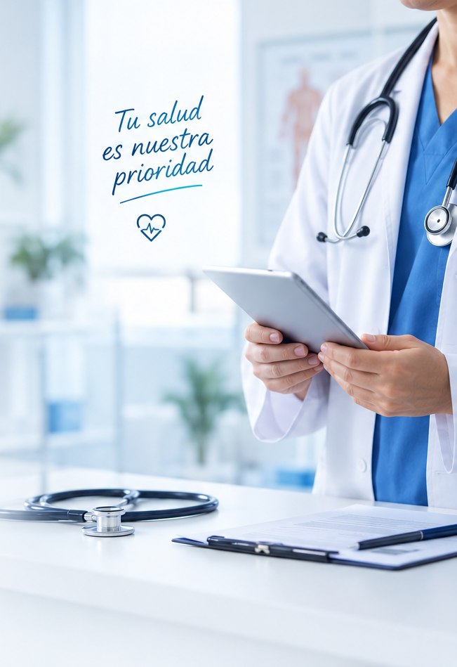 Médico usando una tableta en su consultorio
